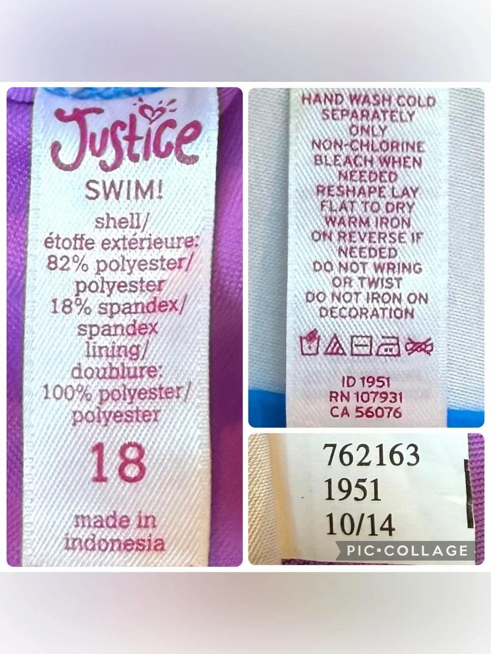 Justice Girls Swimsuit 2 Piece Blue Purple Palm Trees FUN Sequin Tankini Size 18